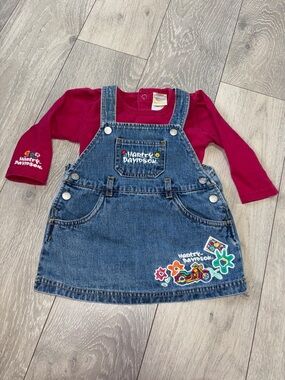 Harley-Davidson Denim Overall Dress with Bright Pink Tee
